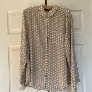 Loft polka dot grey and white button down XL